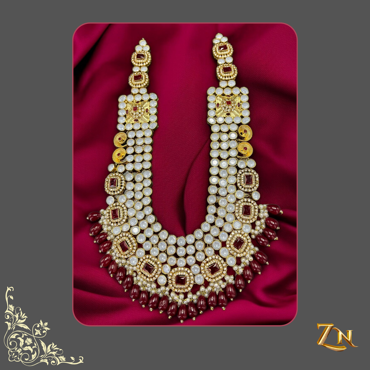 long necklace set with original kundan stones