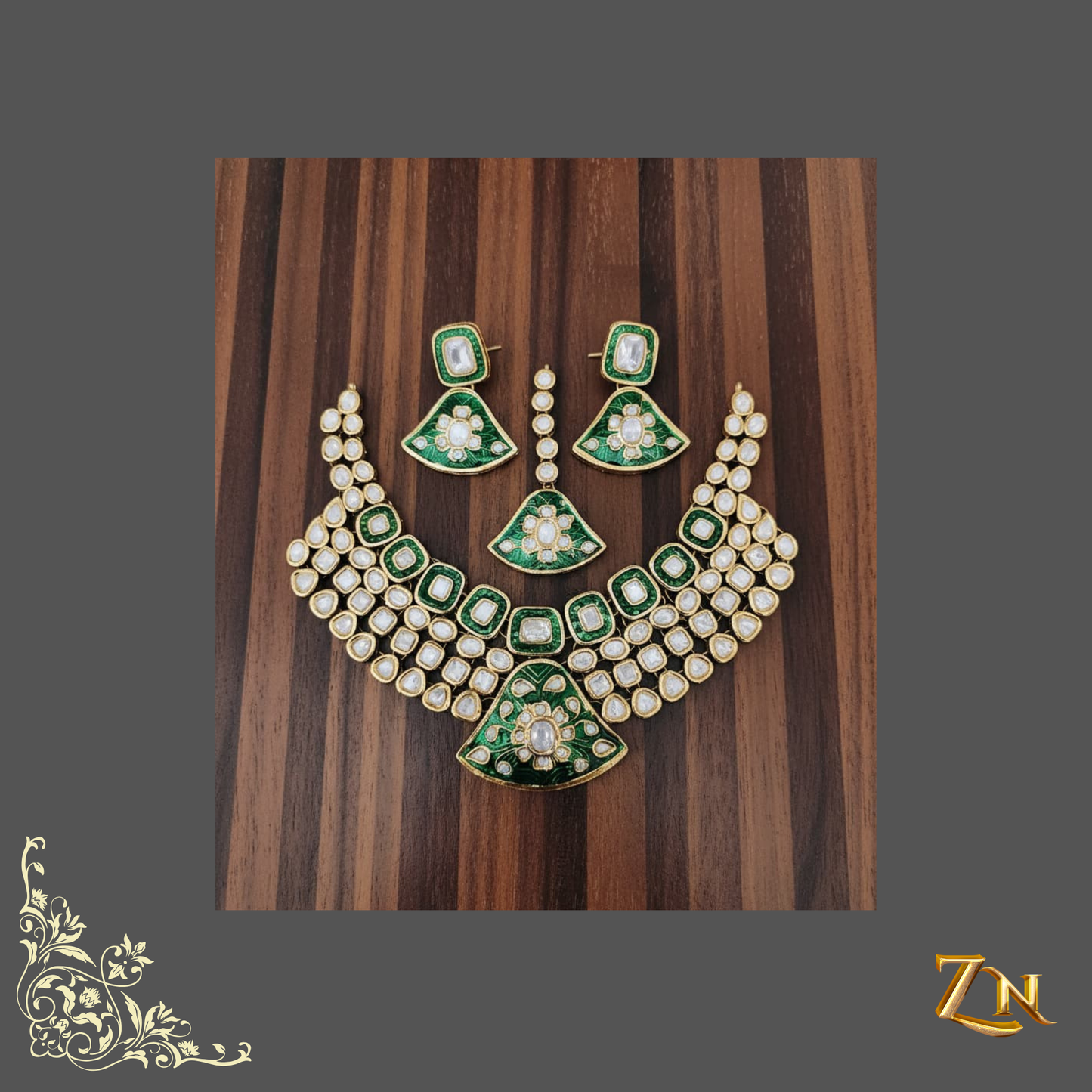 Handcrafted Gold Plated GUTKA Kundan Choker Set with Green Enamel