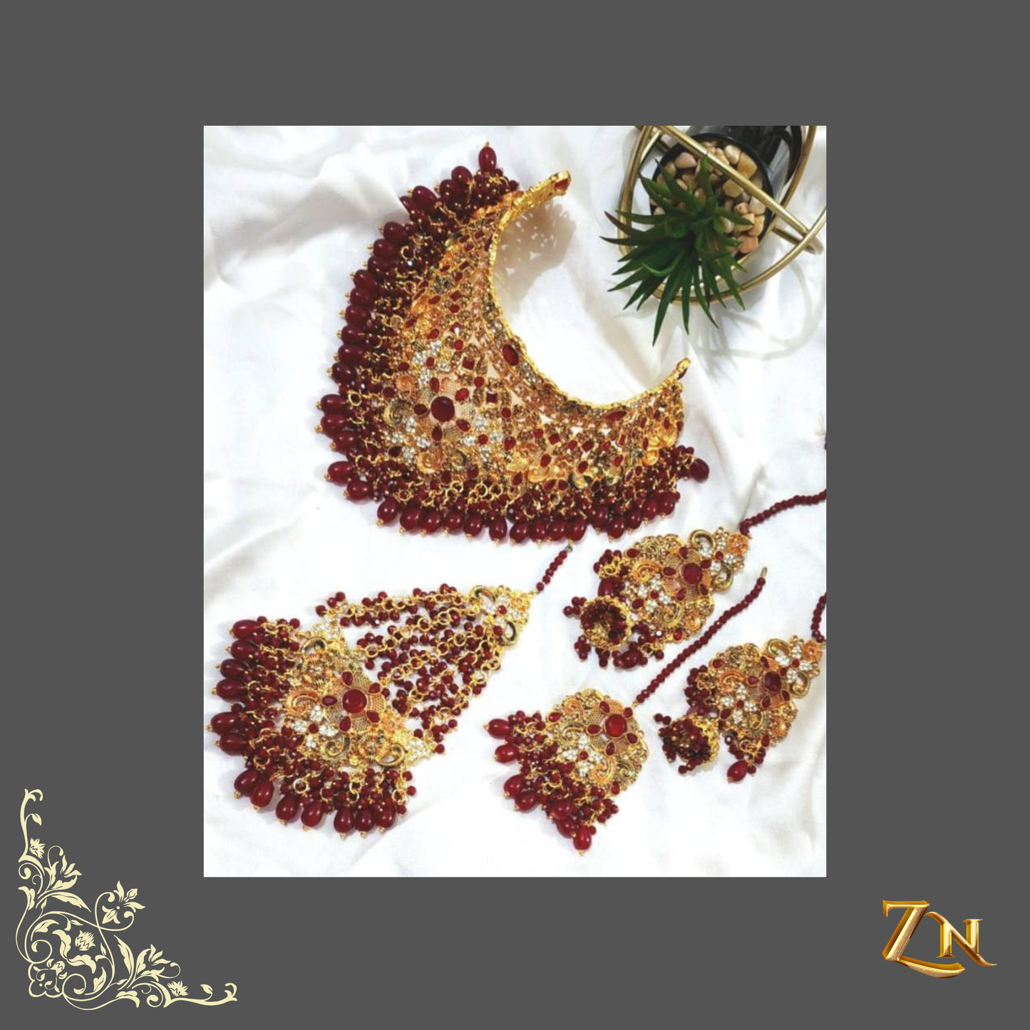 Regal Maroon and Gold Heavy Bridal Jewellery Set