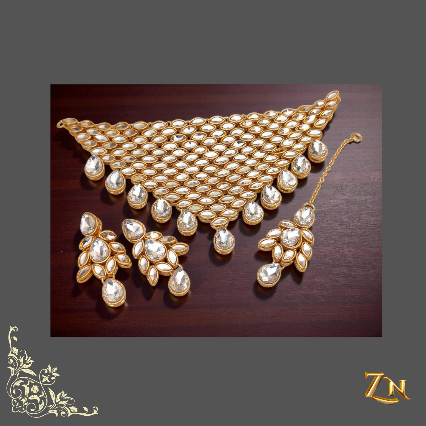 Exquisite Gold-Toned Choker Set with Crystal Mesh and Teardrop Accents