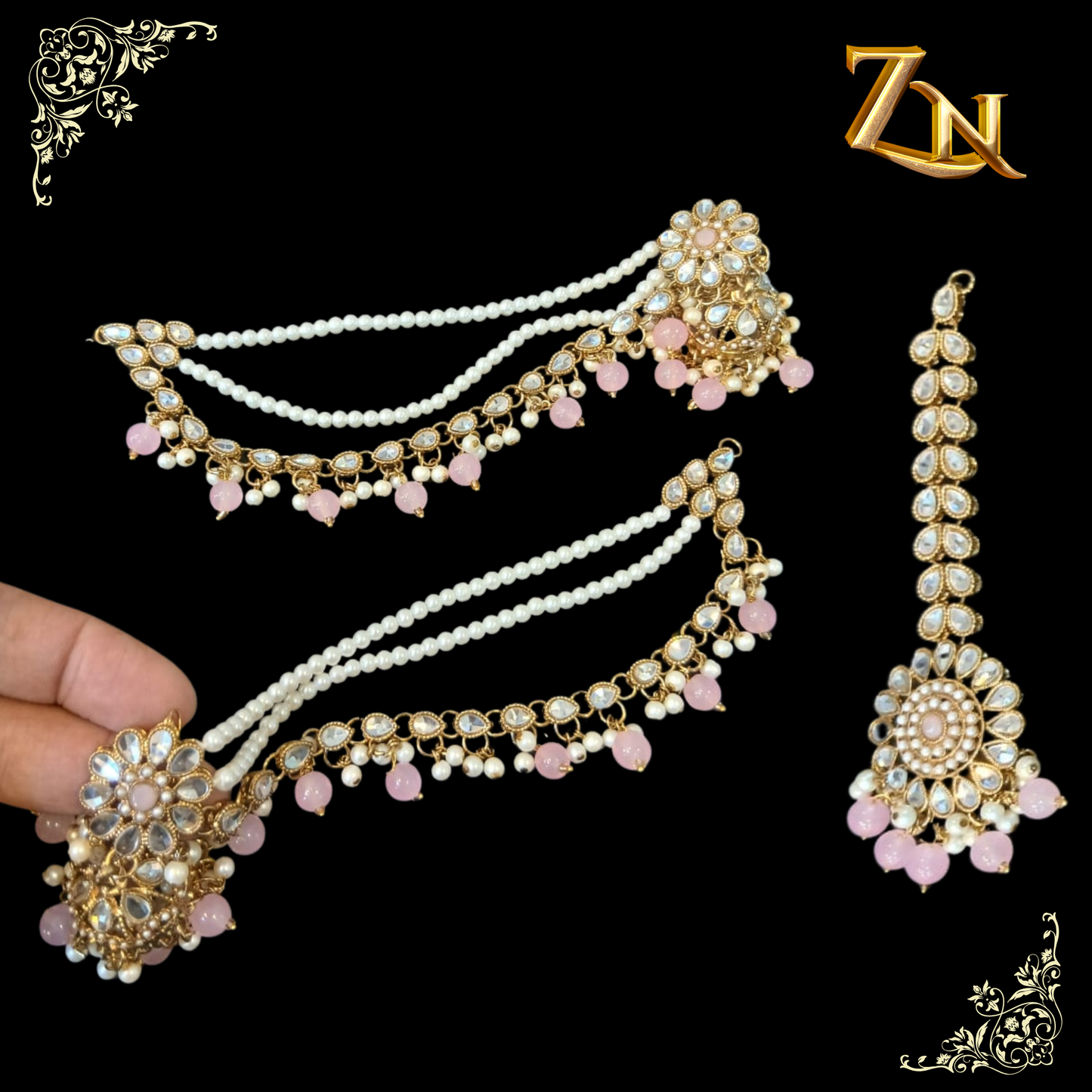 Kundan jhumka and teeka