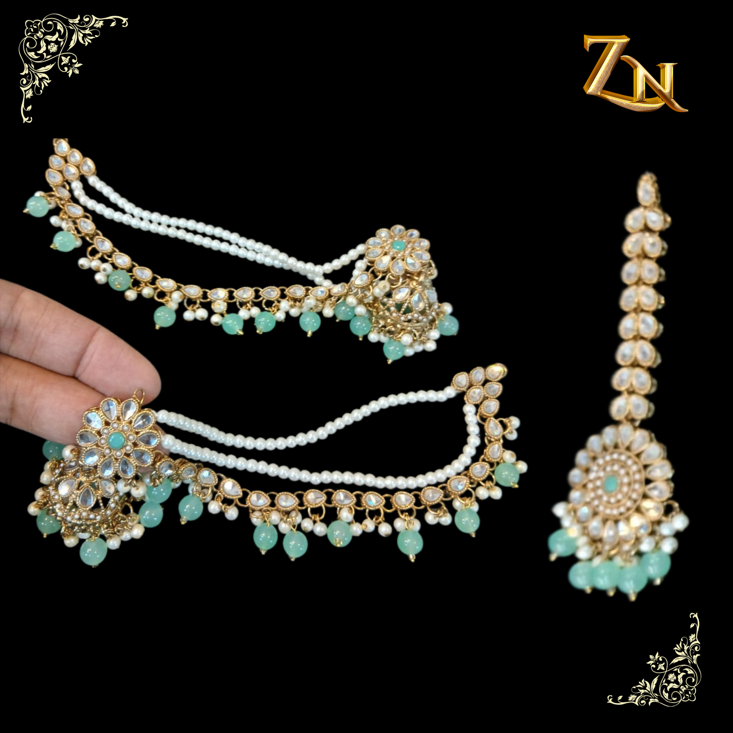 Kundan jhumka and teeka