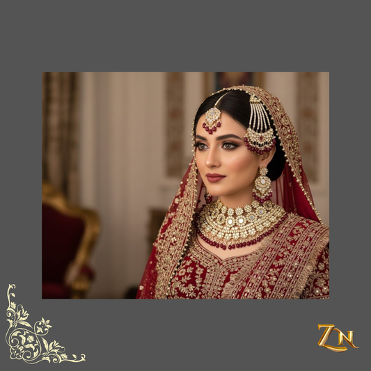 Maharani Style Deep Ruby & Pearl Drop Bridal Jewellery Set (Kundan)
