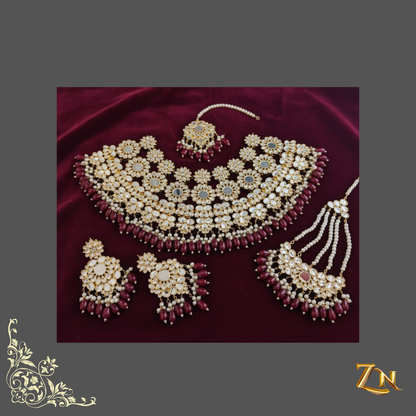 Maharani Style Deep Ruby & Pearl Drop Bridal Jewellery Set (Kundan)