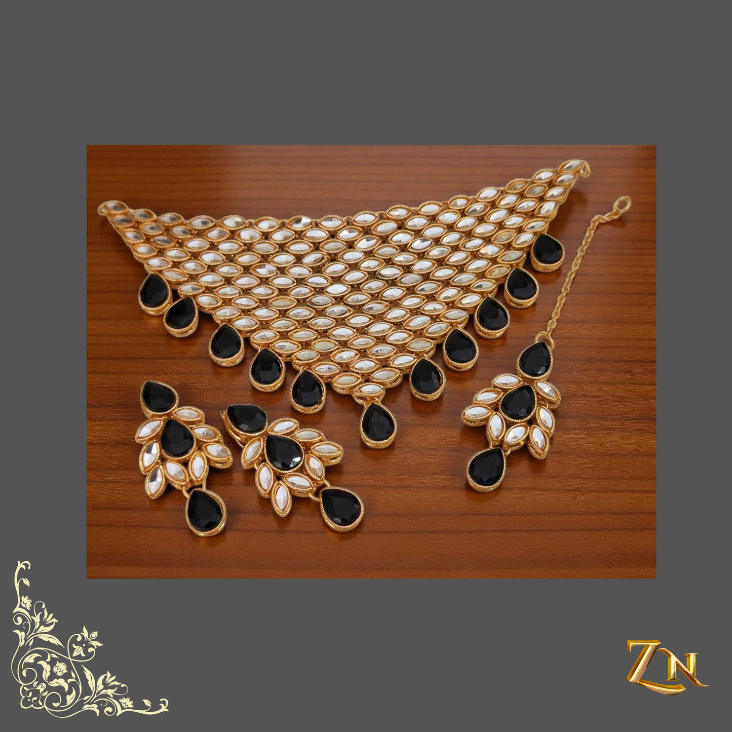 Exquisite Gold-Toned Choker Set with Crystal Mesh and  Teardrop Accents