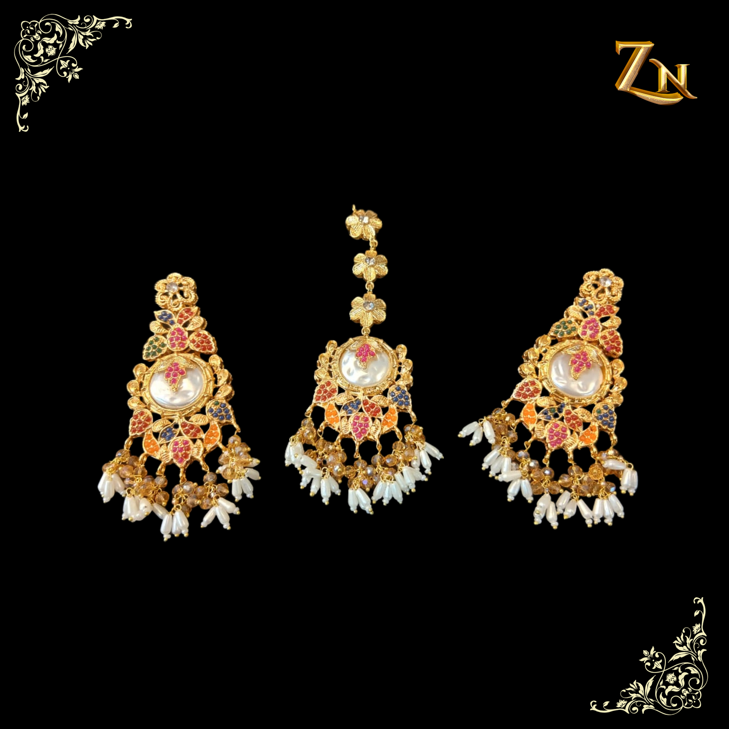 Teeka and earrings in kundan style
