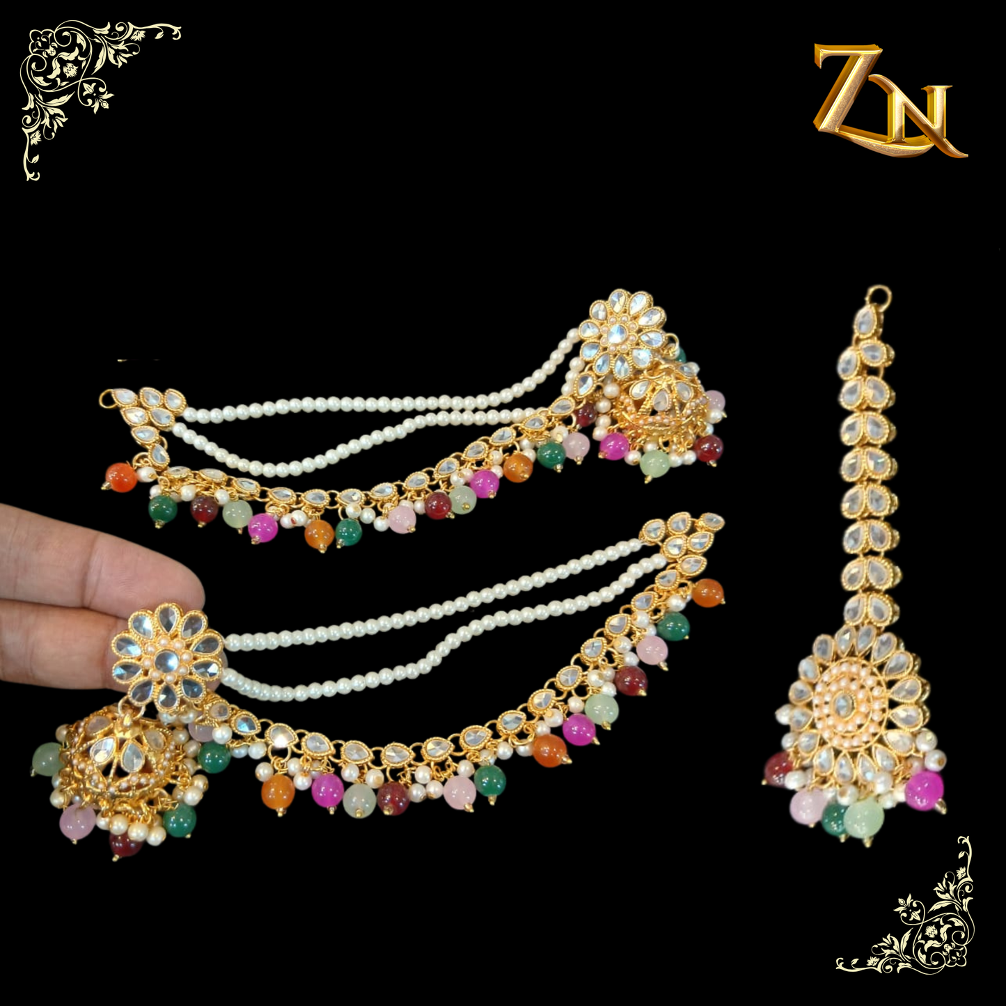 Kundan jhumka and teeka