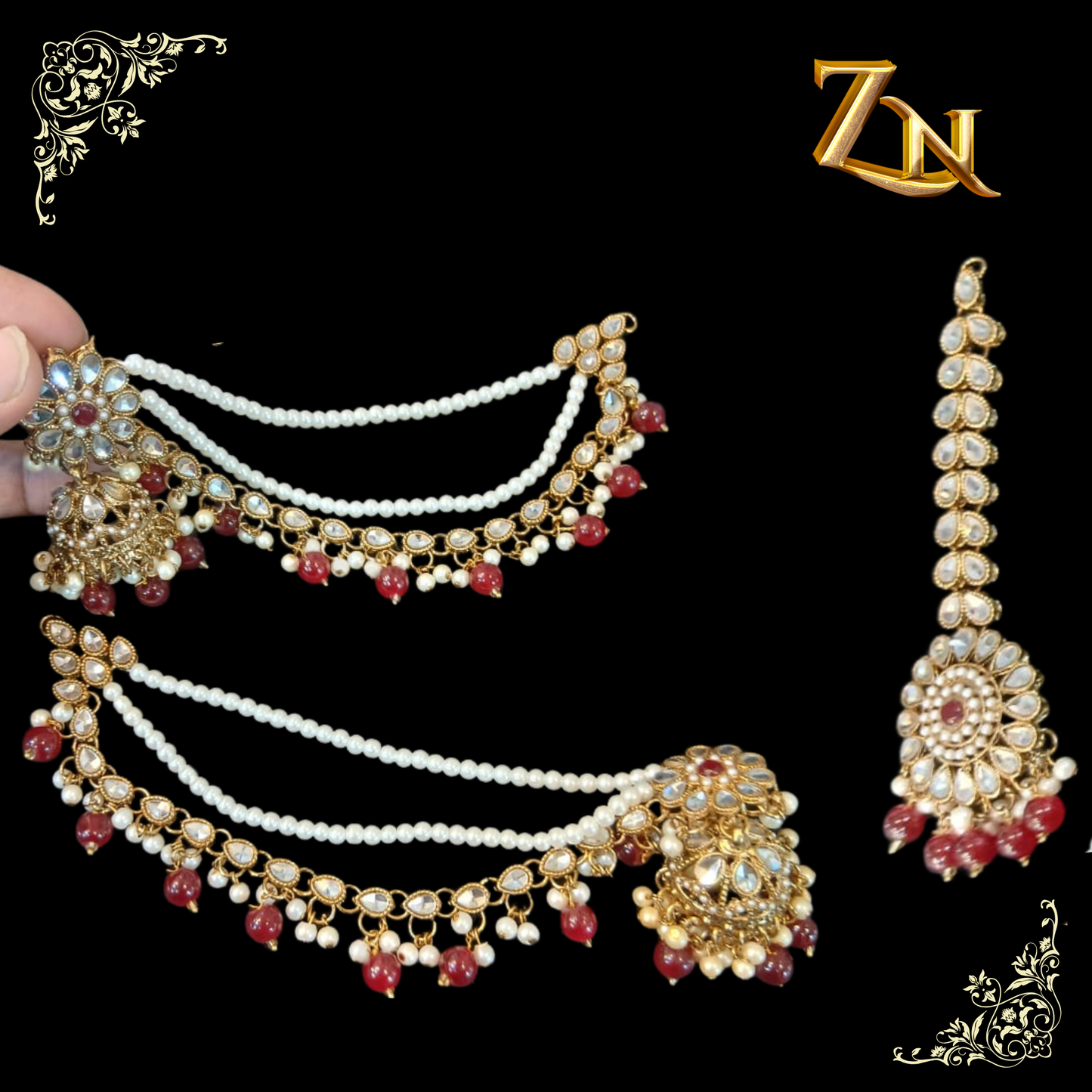 Kundan jhumka and teeka